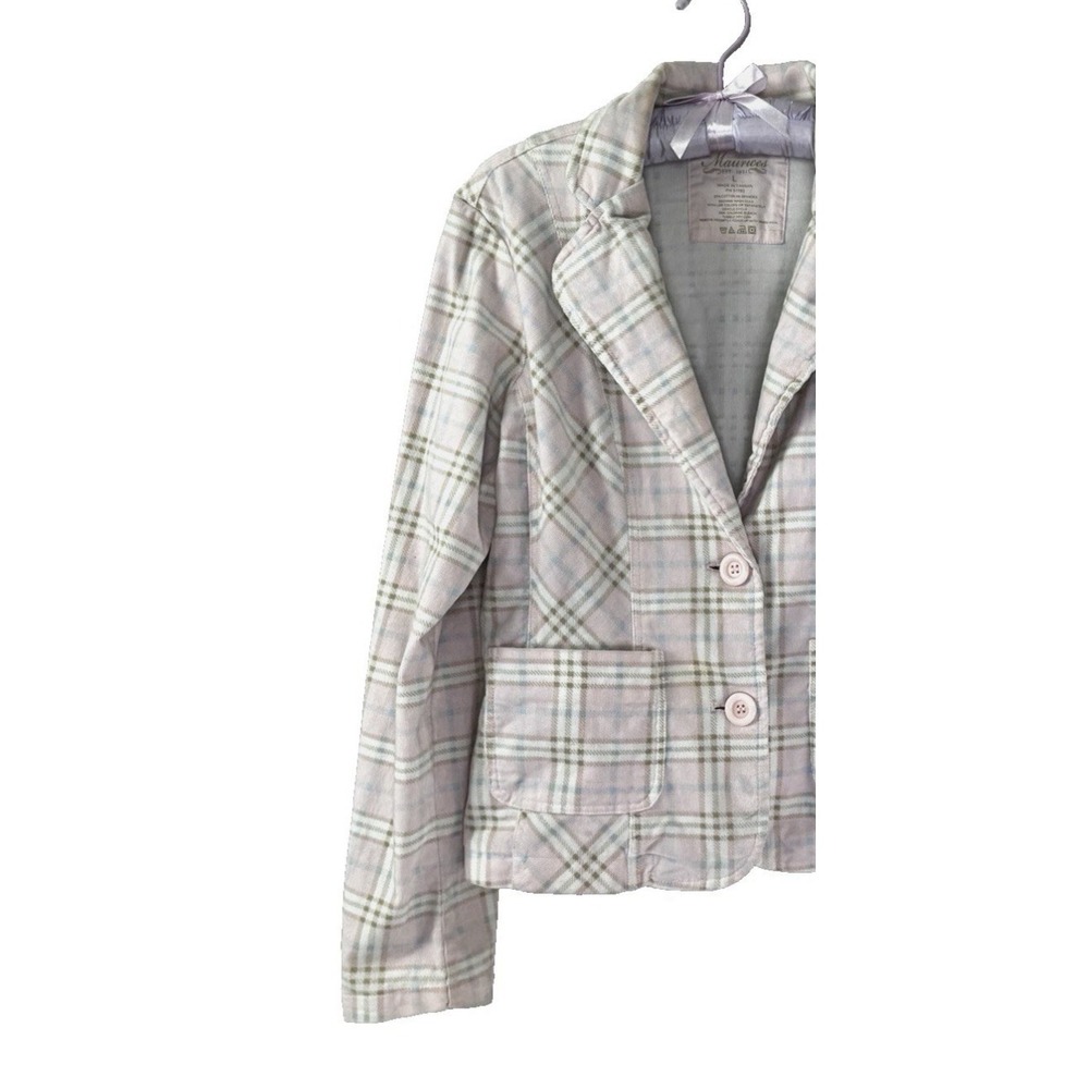 VTG Y2K Jacket Maurice Large Pastel Pink Plaid Coquette Light academia Soft Girl